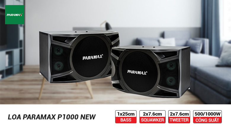 Loa karaoke Paramax P1000 New là hệ thống 5 củ loa, cho ra 3 đường tiếng