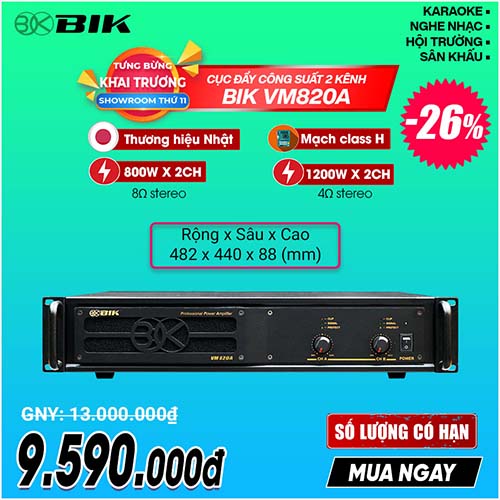 Cục đẩy công suất 2 kênh BIK VM820A 