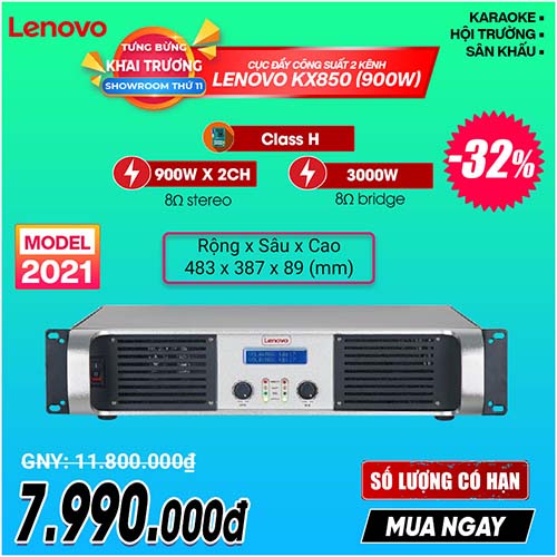 Cục đẩy công suất 2 kênh Lenovo KX850 (900W) 