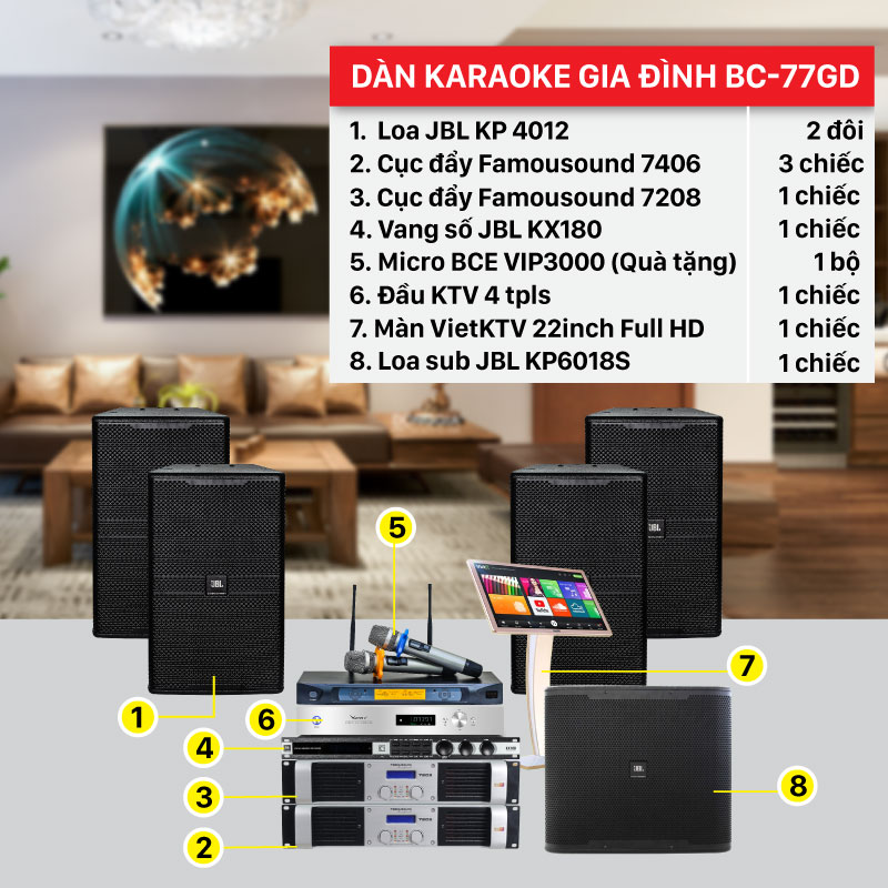 Dàn karaoke gia đình BC-T77GD cấu hình hiện đại, giá rẻ nhất