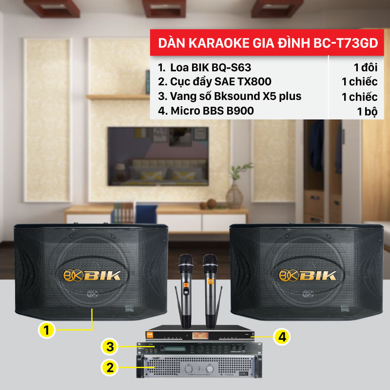 Dàn karaoke gia đình Bc-T73GD cấu hình hiện đại, chính hãng 