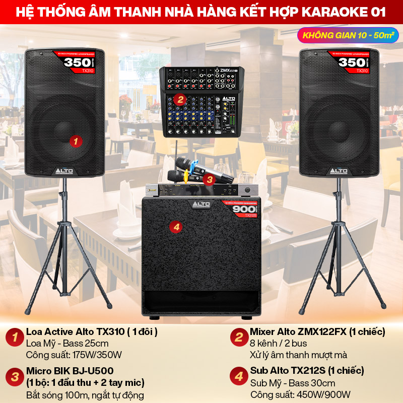 Hệ thống âm thanh nhà hàng kết hợp karaoke 01 (50m2)