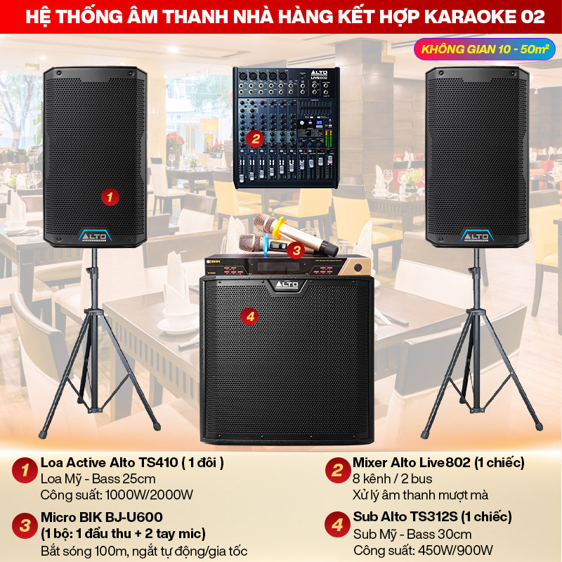 hệ thống âm thanh nhà hàng kết hợp karaoke 02 (50m2)