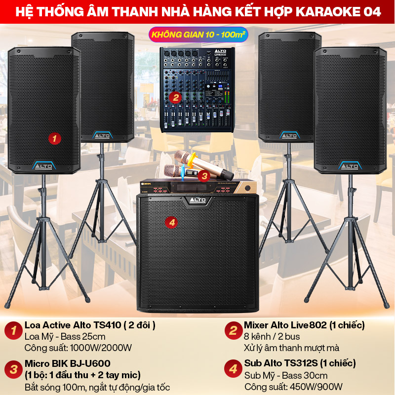 hệ thống âm thanh nhà hàng kết hợp karaoke 04 (100m2)