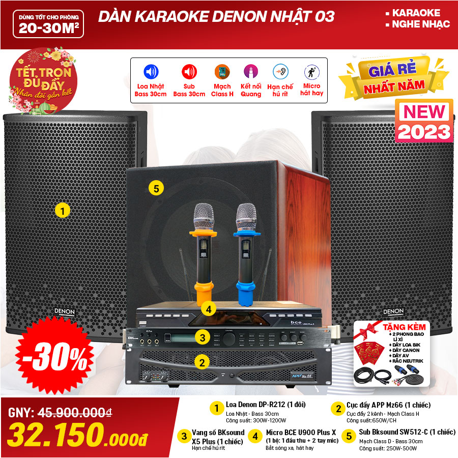 Tết sẻ chia, Dàn karaoke Denon Nhật mới cứng giảm 30%, giá mềm khó tin