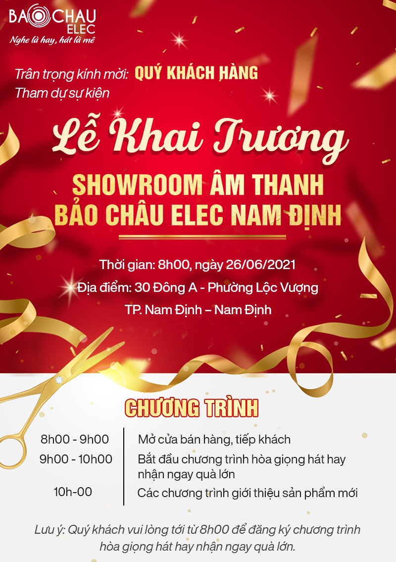 Thư mời khai trương showroom Bảo Châu Elec Nam Định