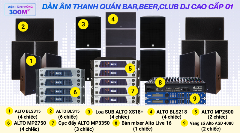 Hệ thống âm thanh quán bar, beer, Club DJ cao cấp 01 (300m2)