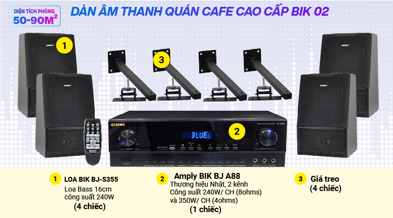 Hệ thống âm thanh Quán cafe cao cấp BIK 02 (50-90m2)