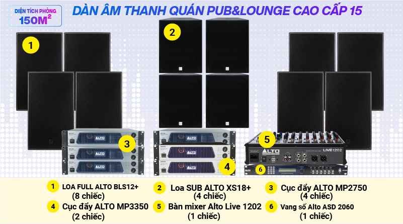 Hệ thống âm thanh quán PUB &  Lounge cao cấp 15(150m2- pasive)