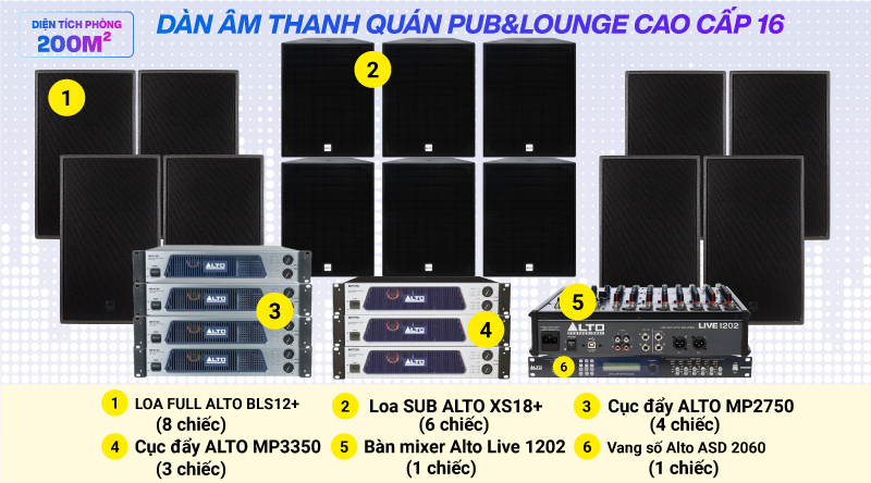 Hệ thống âm thanh quán PUB &  Lounge cao cấp 16(200m2- pasive)