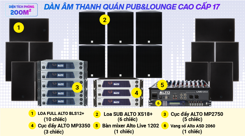 Hệ thống âm thanh quán PUB &  Lounge cao cấp 17(200m2- pasive)