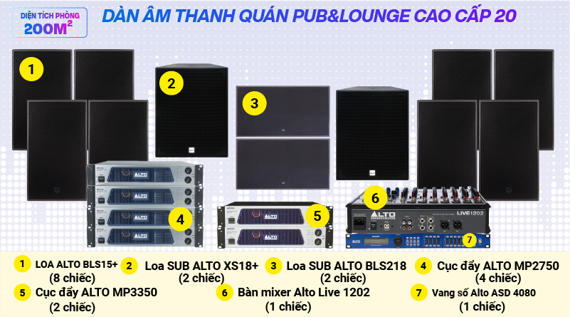 Hệ thống âm thanh quán PUB &  Lounge cao cấp 20(200m2- pasive)