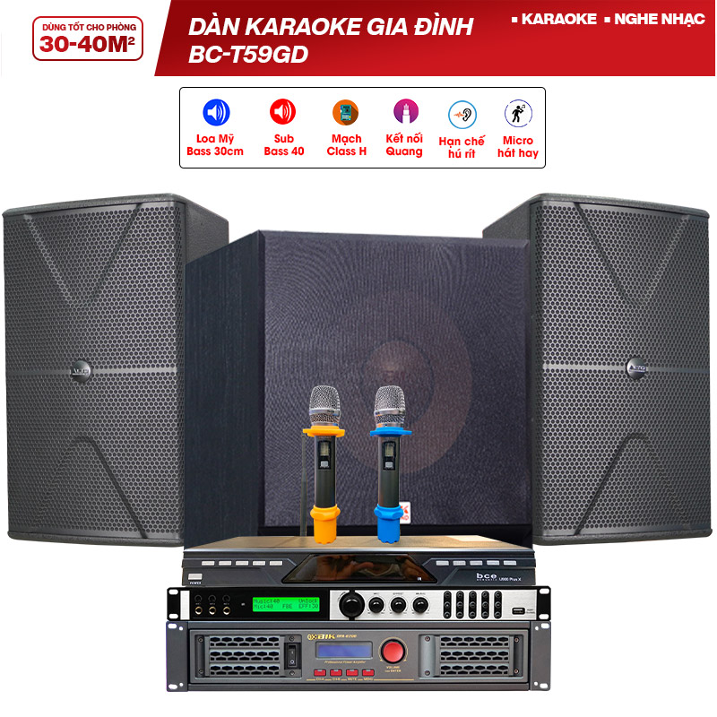 Dàn karaoke gia đình BC-T59GD ( Alto AT2000II,  BIK BPA 6200, BKSound X6 Luxury, BKSound SW715,  BCE U900 Plus X)