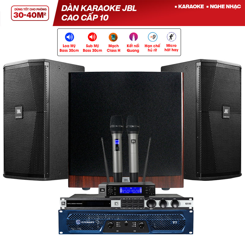 Dàn karaoke JBL cao cấp 10 (JBL XS12,  Crown T7, JBL KX180A, JBL Stage A120P, JBL VM200)