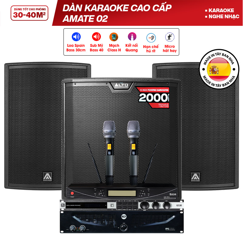 Dàn karaoke cao cấp Amate 02 (Amate Key 12, RCF IPS 2700, JBL KX180, Alto TS315S, BCE UGX12 Plus)