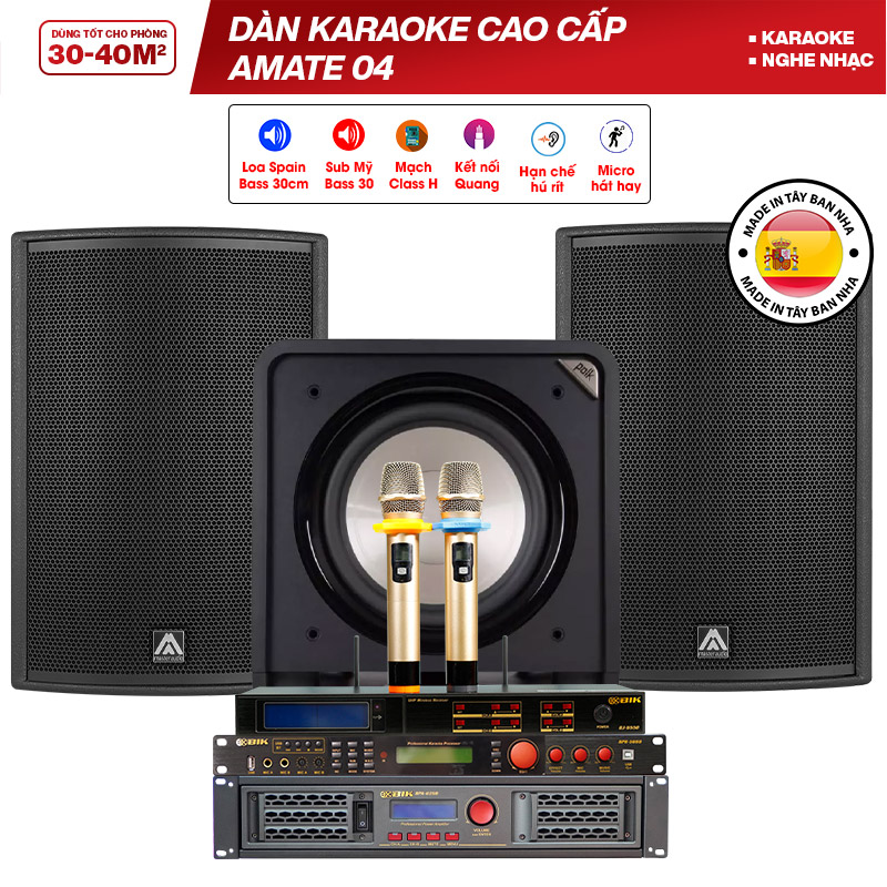 Dàn karaoke cao cấp Amate 04 (Amate Key 12, BIK BPA 6200, BIK BPR 5600, BIK BJ U550, Polk Audio HTS12)