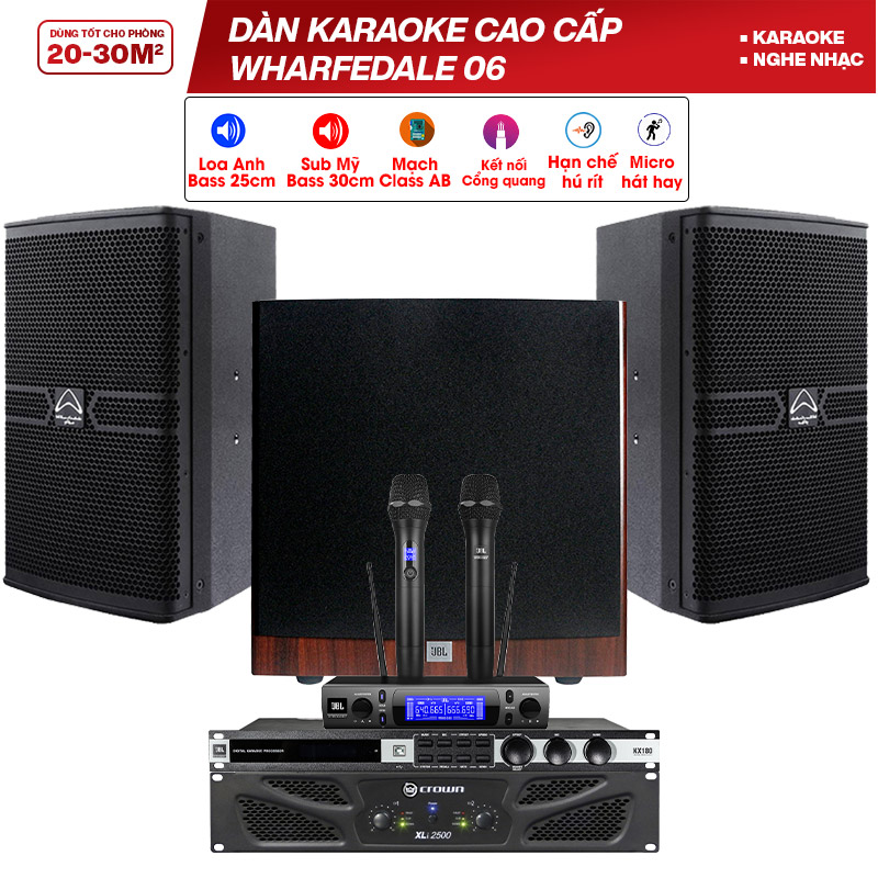 Dàn karaoke cao cấp Wharfedale 06 (Wharfedale Pro ANGLO E10, Crown Xli2500, JBL KX180, JBL A120P, JBL VM300)