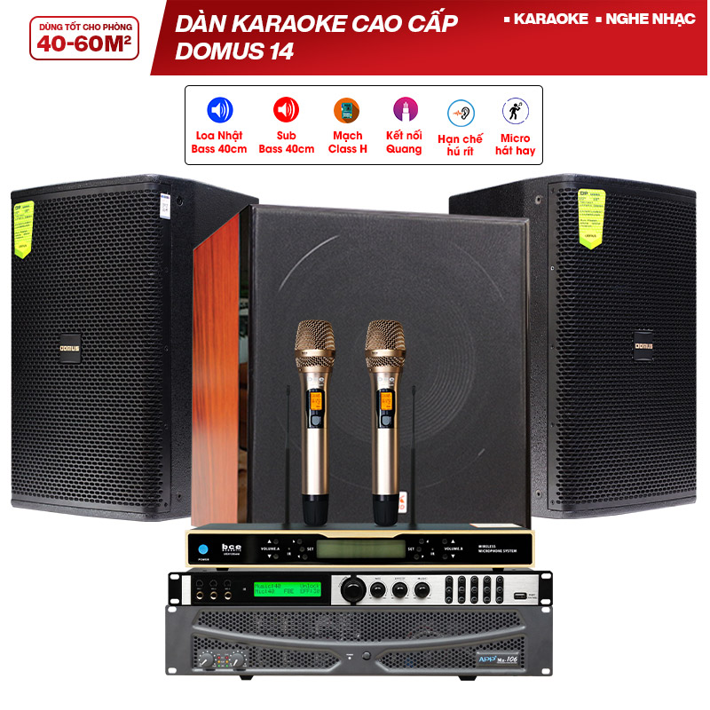 Dàn karaoke Domus cao cấp 14 (Domus DP 6150, APP MZ 106, Bksound X6 Luxury, Bksound SW815, BCE UGX12 Gold)