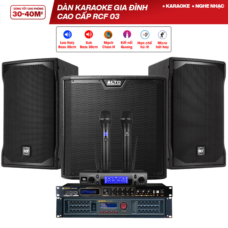 Dàn karaoke gia đình cao cấp RCF 03 (RCF E MAX 3112 MKII, Alto TS312S, BIK BPA 8200, BIK BPR 8500, JBL VM300)