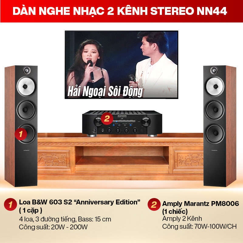 Dàn nghe nhạc 2 kênh Stereo NN44 (B&W 603 S2 + Marantz PM8006)