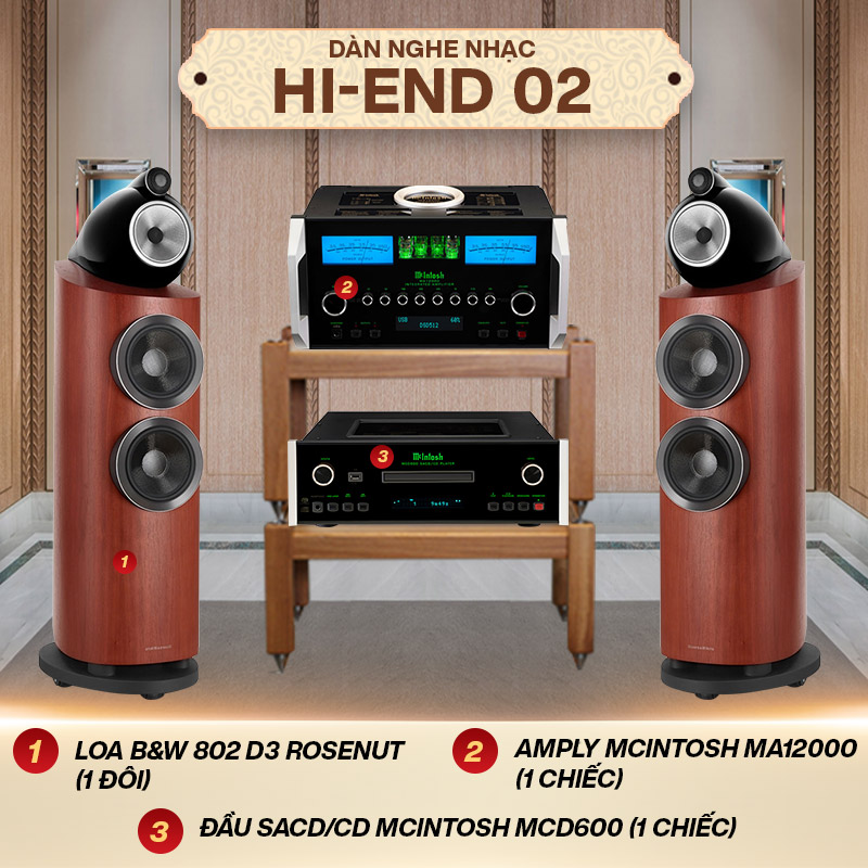 Dàn nghe nhạc Hi-End 02 (B&W 802 D3 Rosenut + McIntosh MA12000+ McIntosh MCD600)
