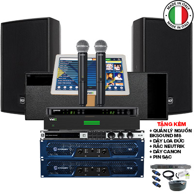 Dàn karaoke cao cấp RCF Acustica 28 (RCF C MAX 5212-96, Crown T7, T10, RCF S8015LP, JBL KX180A, shure BLX288AZ/PG58)