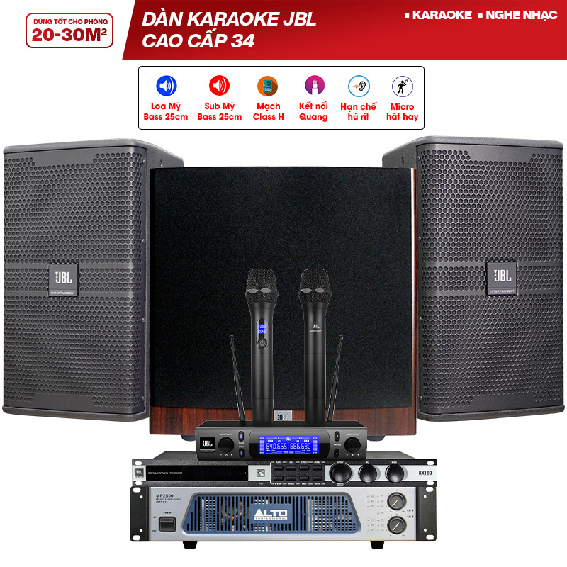 Dàn karaoke JBL cao cấp 34 (JBL KP4010 G2, Alto MP2500, JBL KX180A, JBL A100P, JBL VM300)