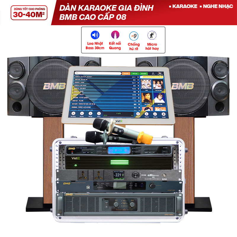 Dàn karaoke gia đình BMB cao cấp 08 (BMB CSE 312SE, BMB DAD 950SE, BMB KSP 50, BMB WB 5000, VietK 4K Plus 4T, ABS AV 8U)