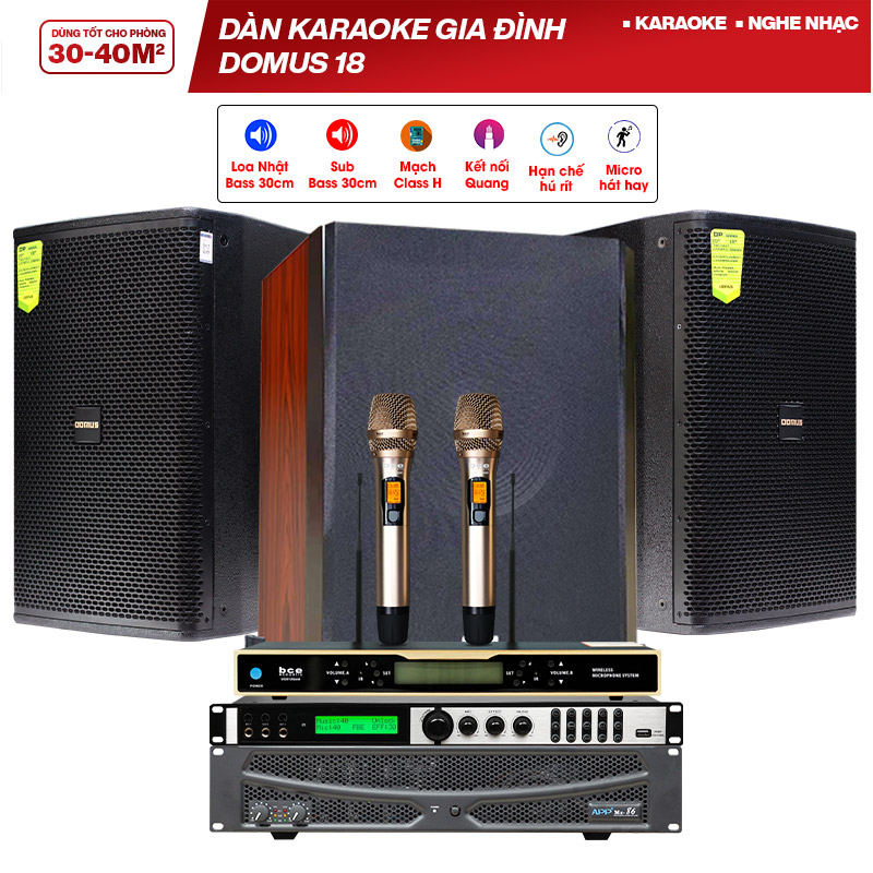 Dàn karaoke gia đình Domus 18 (Domus DP6120, APP MZ-86, X6 Luxury, BKSound SW612C, UGX12 Gold)  