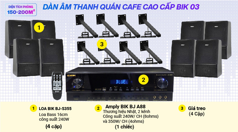 Hệ thống âm thanh Quán cafe cao cấp BIK 03 (150-200m2)