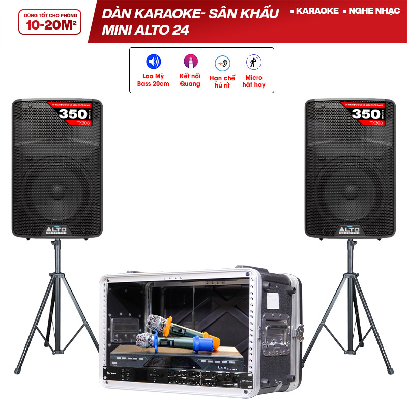 Dàn karaoke- Sân khấu Mini Alto 24 (Alto TX308, BKSound DSP 9000 Plus, BCE U900 Plus X)
