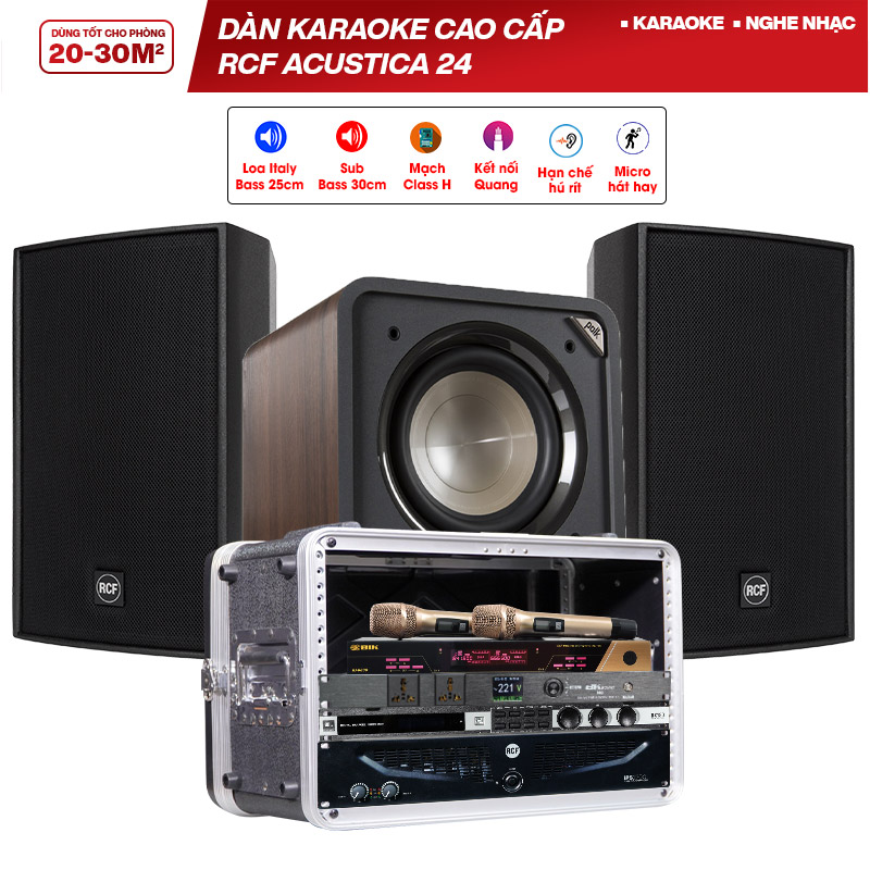 Dàn karaoke cao cấp RCF Acustica 24 (RCF C 3110 126, RCF IPS 2700, JBL KX180A, Polk Audio HTS12, BIK BJ U600)