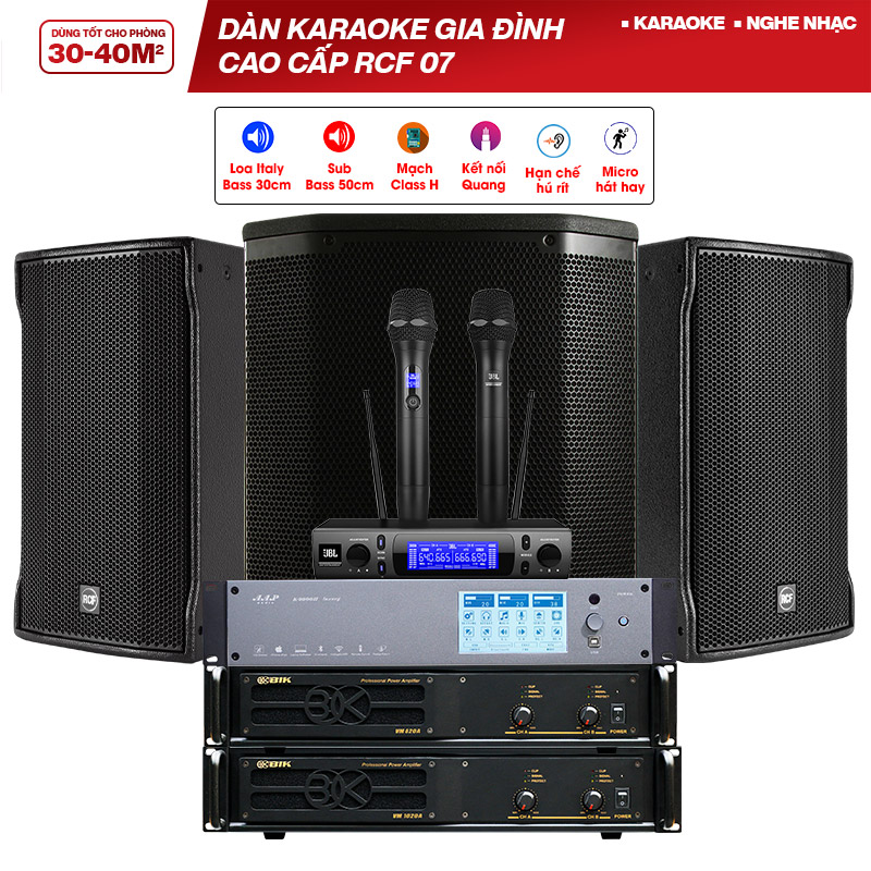 Dàn karaoke gia đình cao cấp RCF 07 (RCF C MAX 4112, BIK VM1020A, BIK VM 820A, JBL PRX418S, AAP K9900II Luxury, JBL VM30