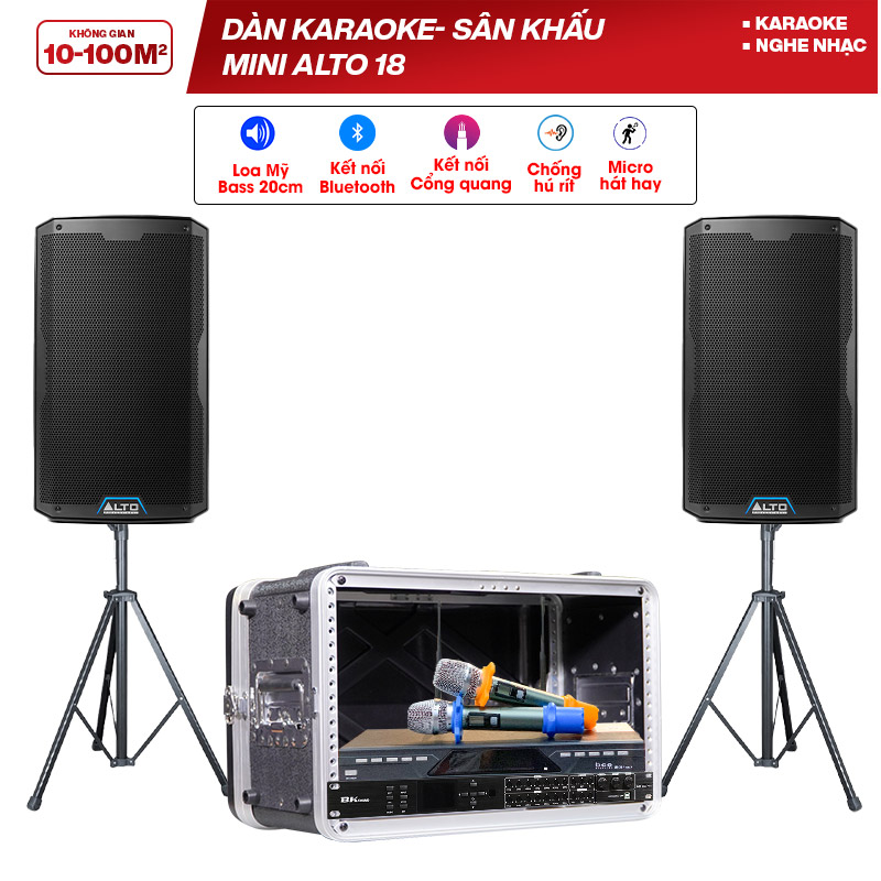 Dàn karaoke - Sân khấu Mini Alto 18 (Alto TS408, DSP-9000 Plus, U900 Plus X, Tủ ABS 6US)
