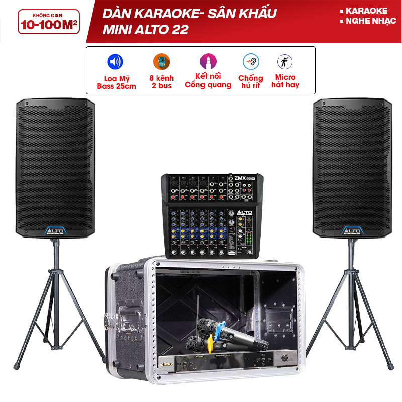 Dàn karaoke - Sân khấu mini Alto 22 (Alto TS410, Alto ZMX122FX, BIK BJ-U500, Tủ ABS 6US)