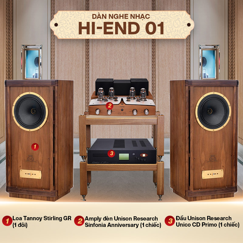 Dàn nghe nhạc Hi-end 01 (Tannoy Stirling GR+ Amply đèn Uniso+ Unico CD Primo)