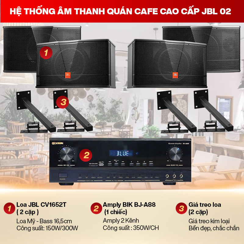 Hệ thống âm thanh Quán cafe cao cấp JBL 02 (100-130m2)