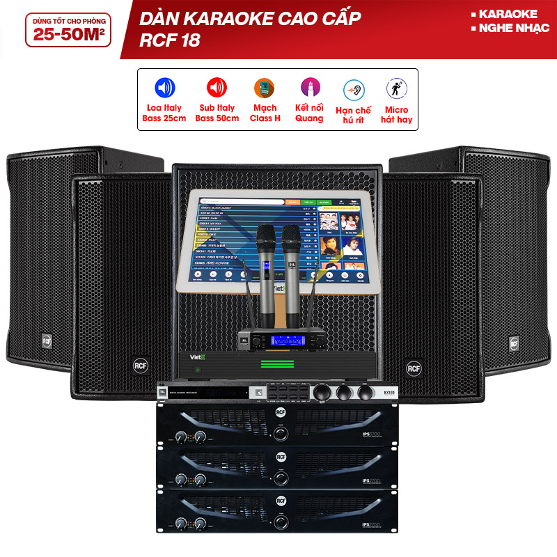 Dàn karaoke cao cấp RCF 18 (RCF CMAX 4110, RCF S8018II, RCF IPS 2700, RCF IPS3700, JBL KX180, JBL VM200)