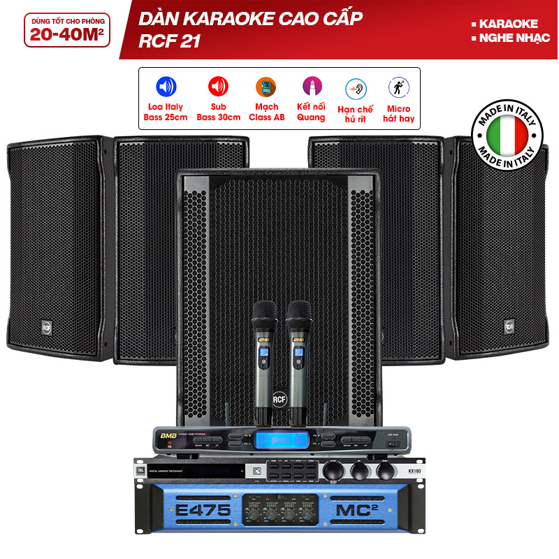 Dàn karaoke cao cấp RCF 21 (RCF CMAX 4110, MC2 Audio E475, JBL KX180A, RCF 702 ASII, BMB WB 5000S)