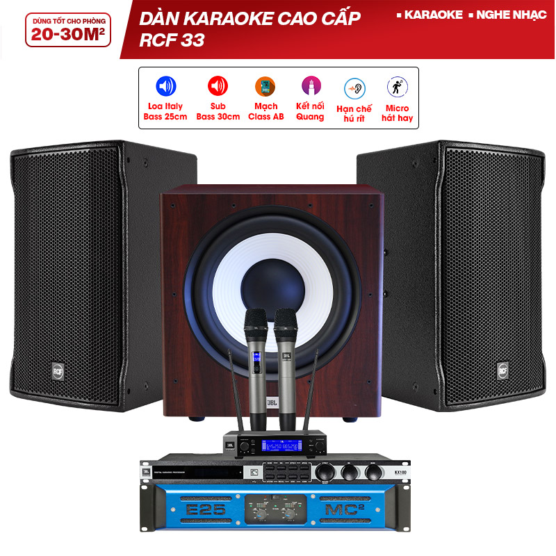 Dàn karaoke cao cấp RCF 33 (RCF CMAX 4110, MC2 Audio E25, JBL KX180A, JBL A120P, JBL VM200)