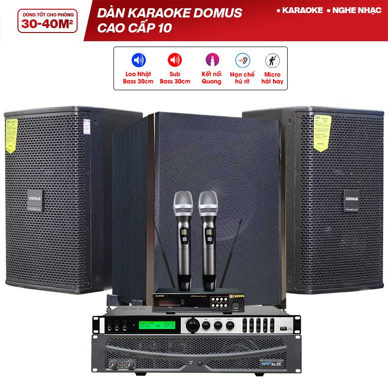 Dàn karaoke Domus cao cấp 10 (Domus DP6120 Max, APP MZ-66, X6 Luxury, SW612B, BIK BJ-U100)
