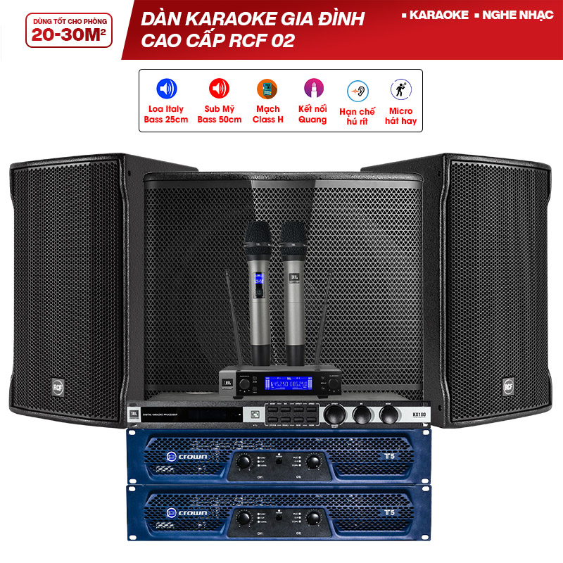 Dàn karaoke gia đình cao cấp RCF 02 (RCF C MAX 4110, JBL CV18S, Crown T5, JBL KX180, JBL VM200)