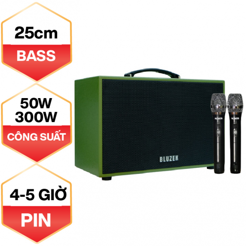 Loa karaoke mini xách tay Bluzek BZ250SON  (Bass 25cm, 50W, Kèm 2 micro, Pin 4-5h)