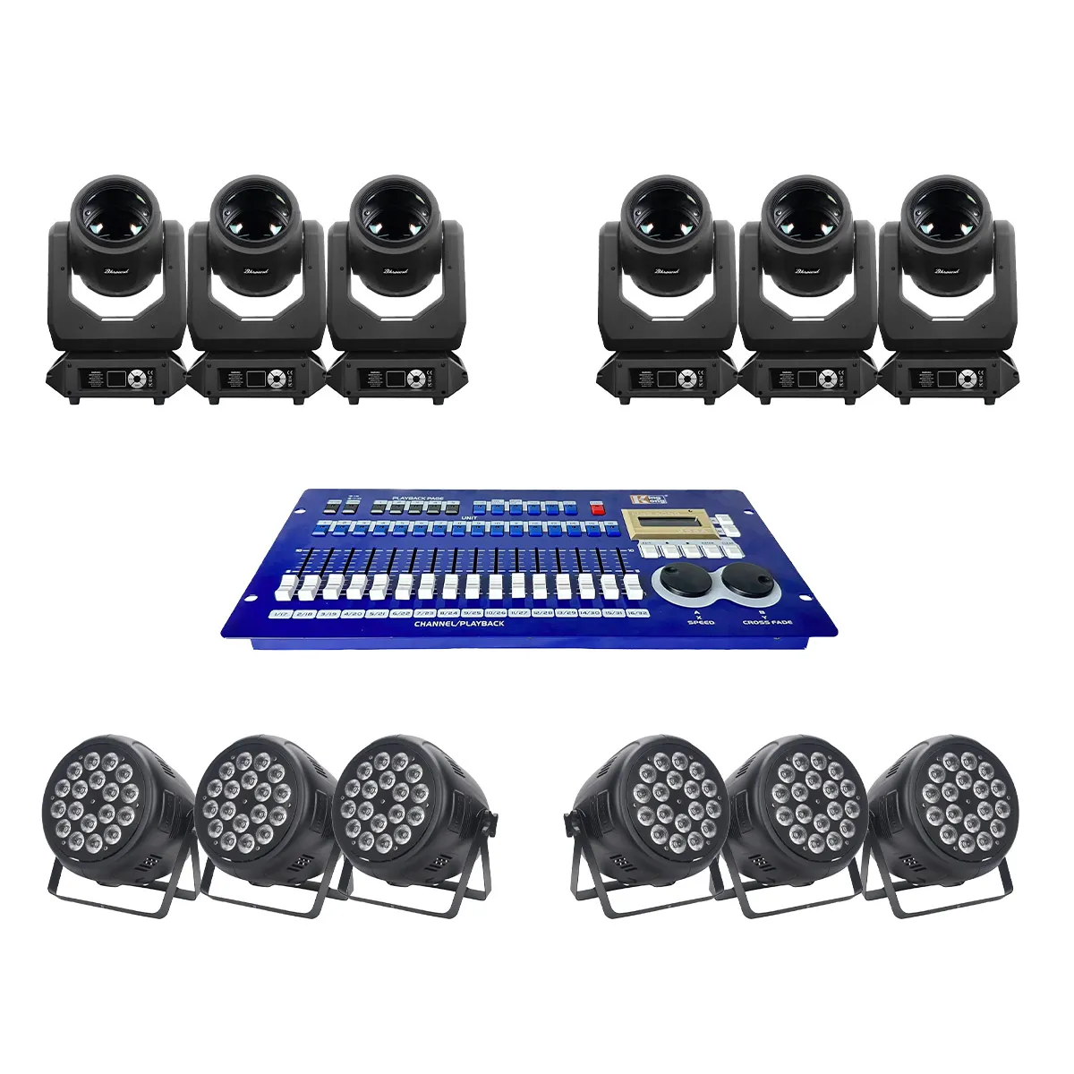 Combo đèn ánh sáng sân khấu, sự kiện, đám cưới 05 (Bksound LS500, Bksound Par18, Kingkong 256A)