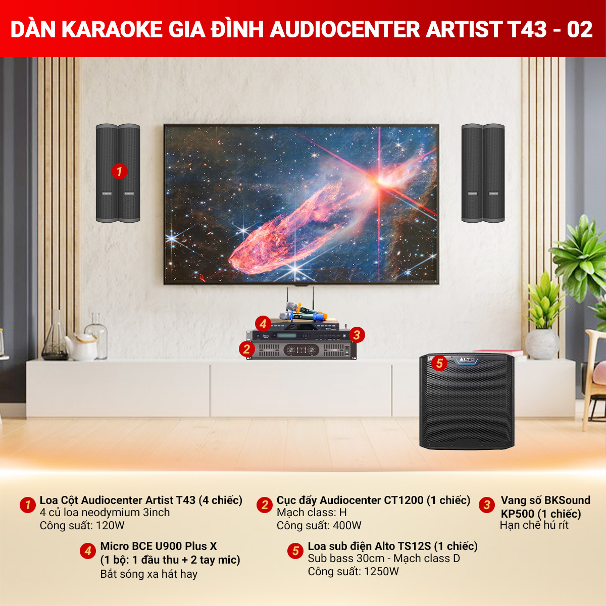 Dàn karaoke gia đình gắn tường Audiocenter Artist T43-02