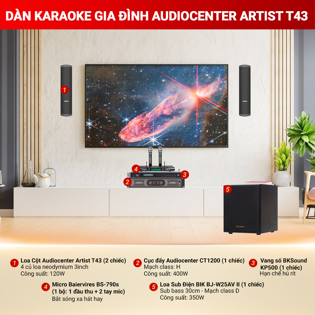 Dàn karaoke gia đình gắn tường Audiocenter Artist T43