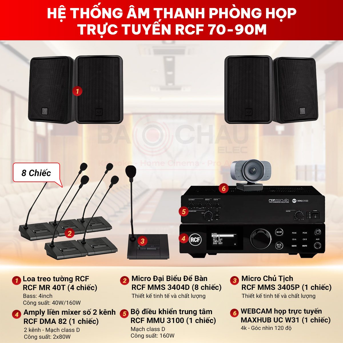 Hệ Thống Âm Thanh Phòng Họp Trực Tuyến RCF 70-90m2