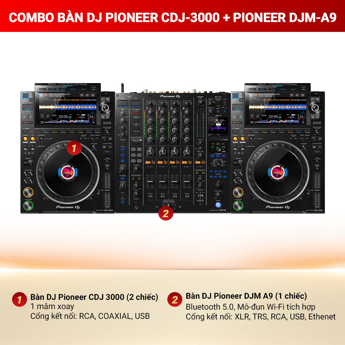 Combo bàn DJ PIONEER CDJ-3000 + PIONEER DJM-A9