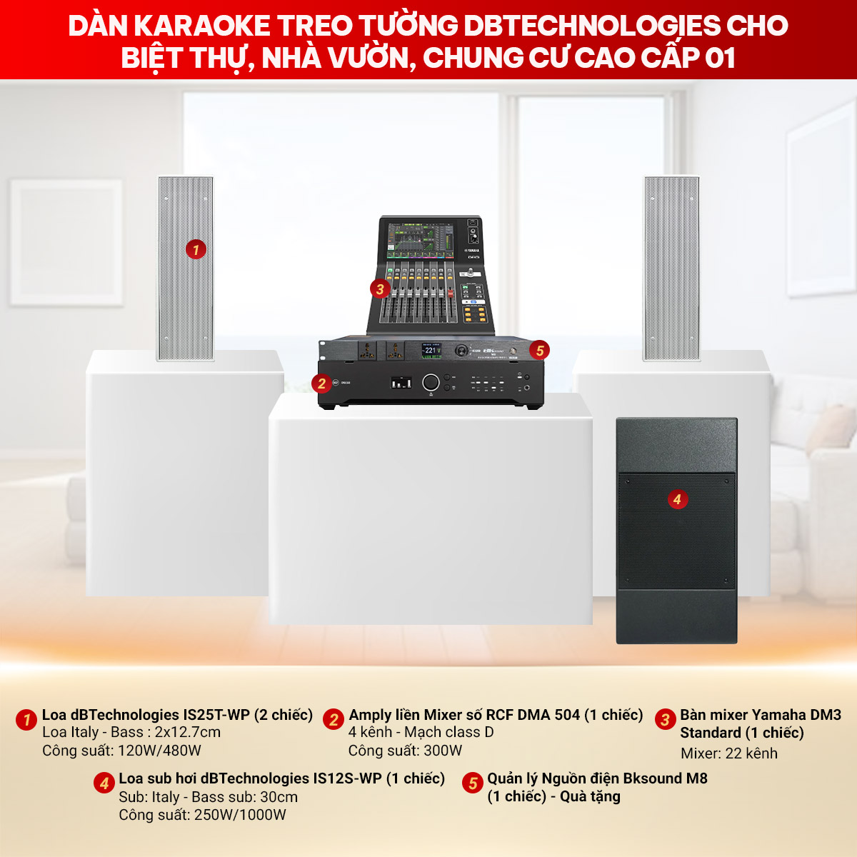 D&agrave;n karaoke treo tường dBTechnologies cho biệt thự, nh&agrave; vườn, chung cư cao cấp 01