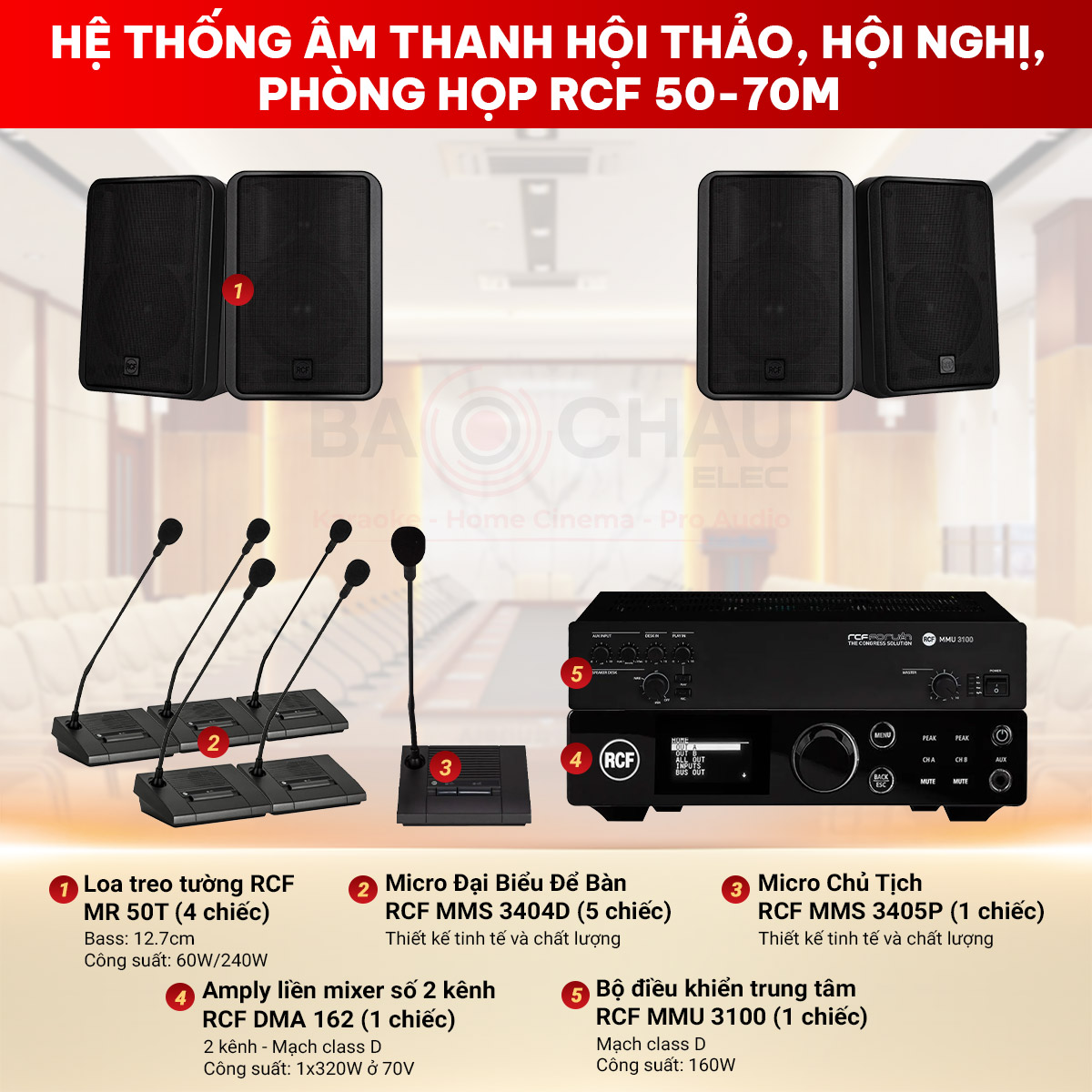 Hệ thống Âm thanh hội thảo, hội nghị, phòng họp RCF 50-70m